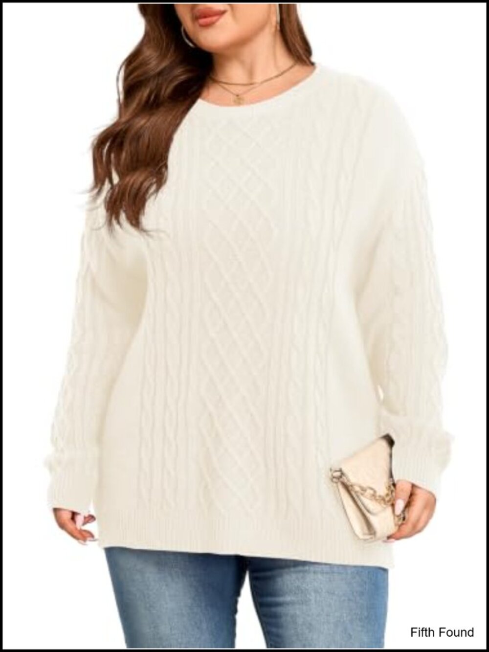 Womens Plus Size Cable Knit Sweater Long Sleeve Crewneck Pullover
